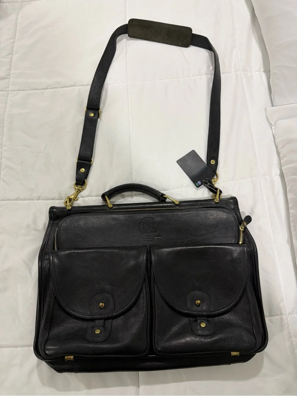 Authentic Ghurka Black Leather Men's Briefcase Shoulder Bag